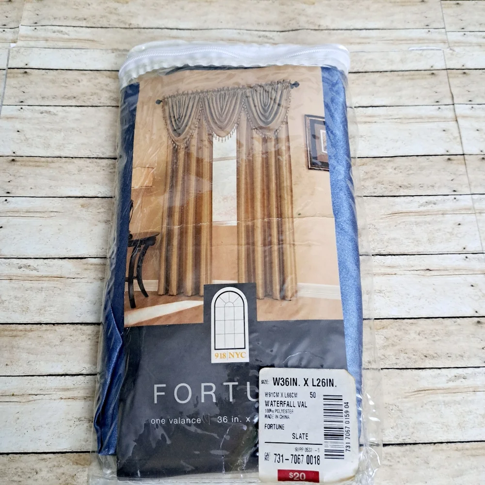 2 Fortune One Waterfall Valance Slate/Blue 36in W ×26 in L